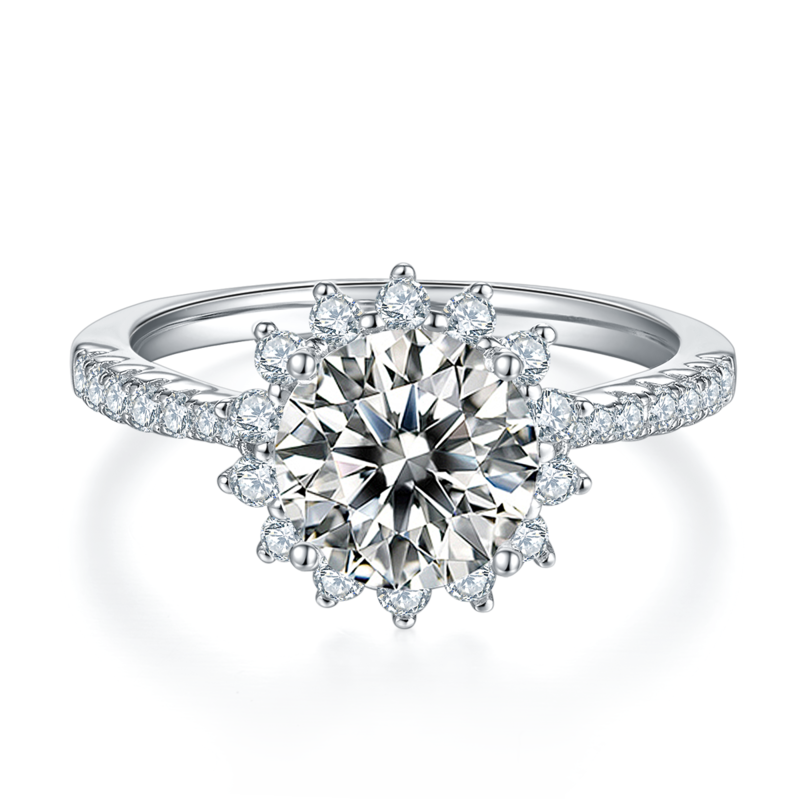 太阳花S925银镀白金MoissaniteWomen's Ring2.0ctD级
